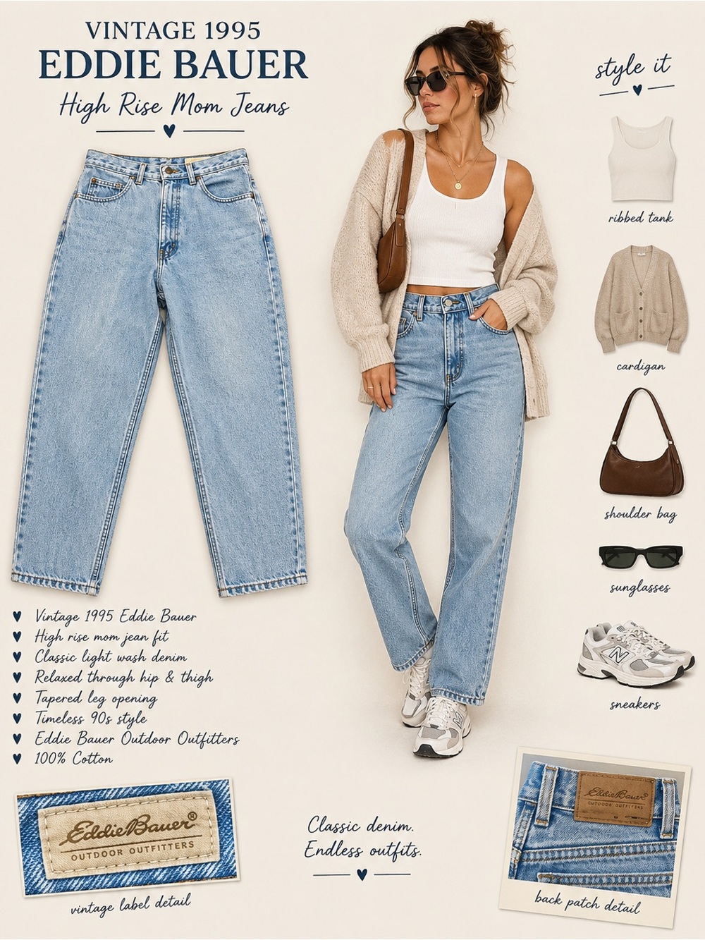Vintage 1995 Eddie Bauer Light Wash High Rise Mom Jeans Outdoor Outfitters